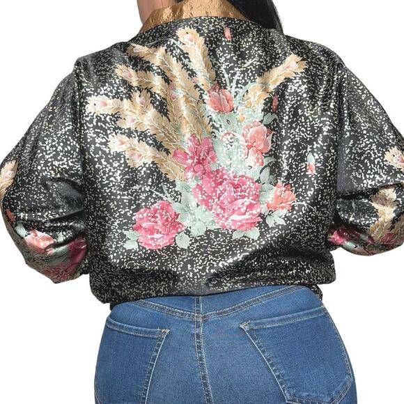 Vintage Metallic Floral/Black GDT TOO Reversible 90s Bomber Jacket One Size - Picture 13 of 13